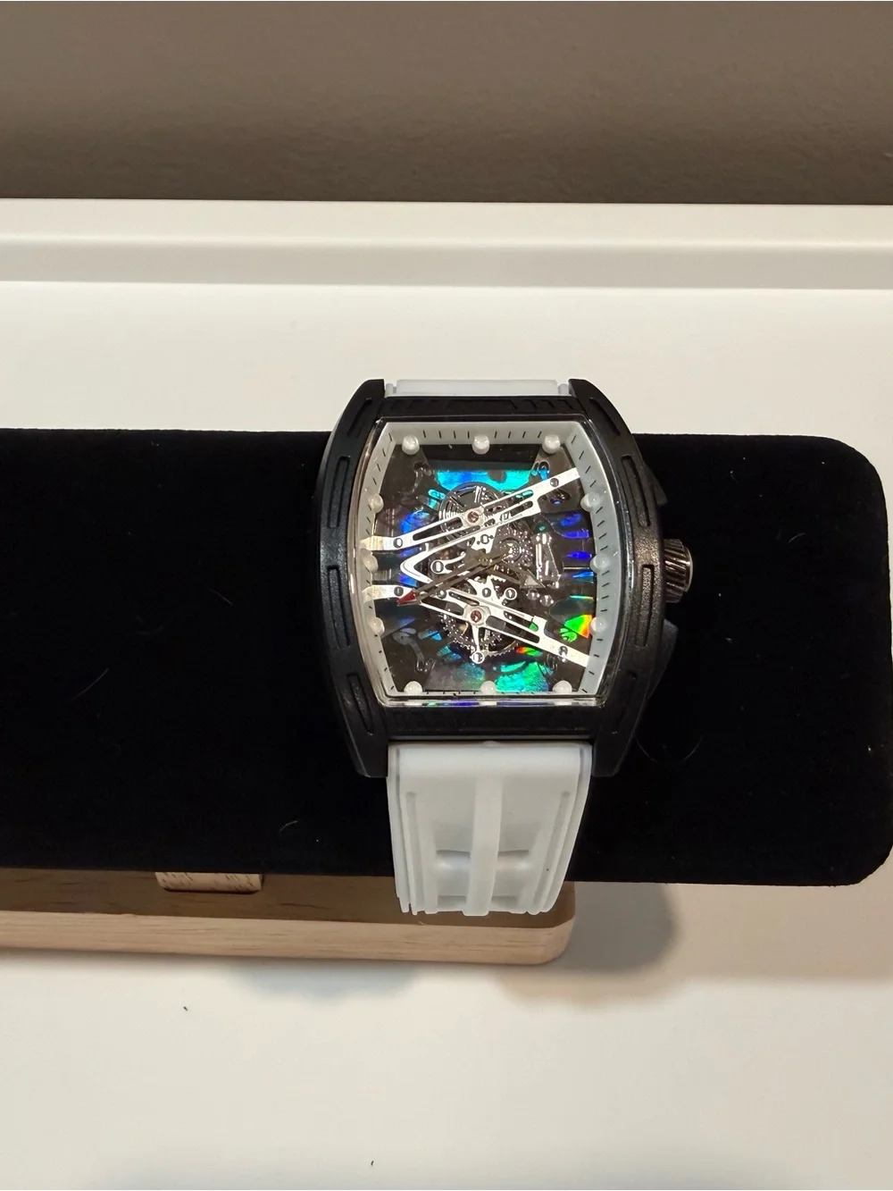 Black & White Skeleton Dial Sports Watch - White Strap